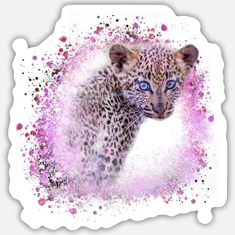 leopardbaby,tiger,pink,graffiti,painting,leopard - Sticker size S (10 x 10 cm) - white matte
