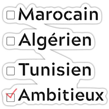 marocain, algérien, tunisien, ambitieux - Sticker taille S (10 x 10 cm) - blanc mat - Devant