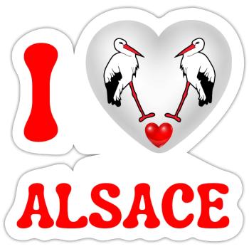 I love Alsace Alsace Cigognes J'aime l'alsace - Sticker taille S (10 x 10 cm) - blanc mat - Devant