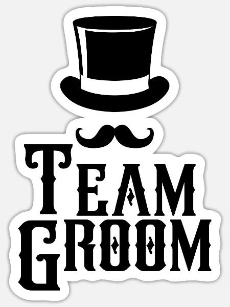 Team Groom Top Hat & Schnurrbart Herren Junggesellenabschied - Sticker Größe S (10 x 10 cm) - Mattweiß