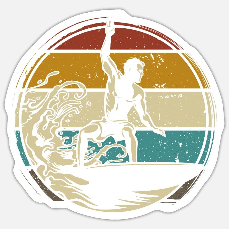 Surfeur rétro - Sticker taille S (10 x 10 cm) - blanc mat