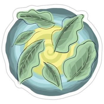 Spirale feuilles de chêne vert jaune bleu - Sticker taille S (10 x 10 cm) - blanc mat - Devant