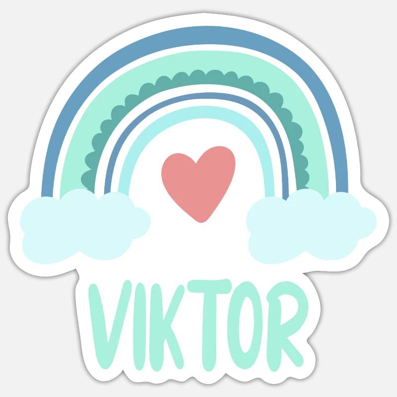 Viktor Name Regenbogen Baby - Sticker Größe S (10 x 10 cm) - Mattweiß