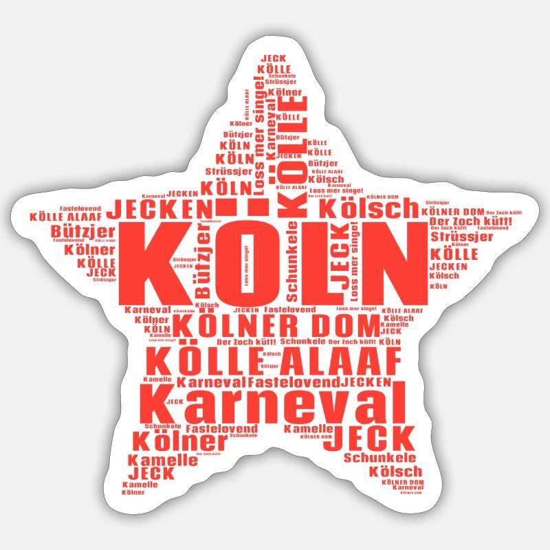 Kölner Karneval Stern Köln - Sticker Größe S (10 x 10 cm) - Mattweiß