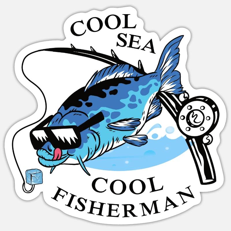 Coole Angler - Sticker Größe S (10 x 10 cm) - Mattweiß