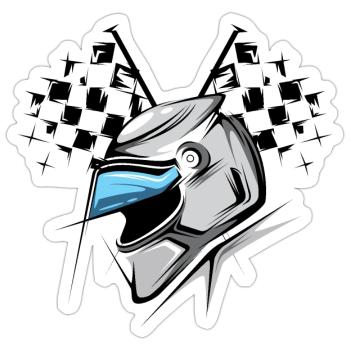 formula checkered flag helmet illustration racing graphic - Sticker size S (10 x 10 cm) - white matte - Front