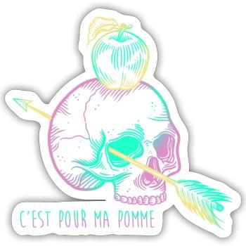 Skull Apple mauve - Sticker taille S (10 x 10 cm) - blanc mat - Devant