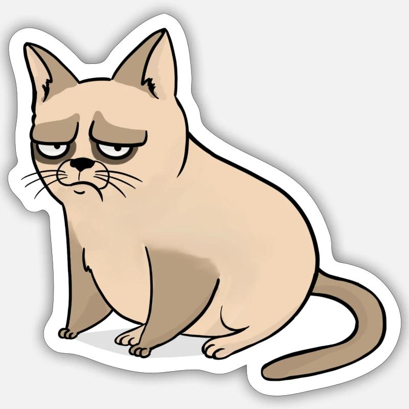 Chat grincheux - Sticker taille S (10 x 10 cm) - blanc mat