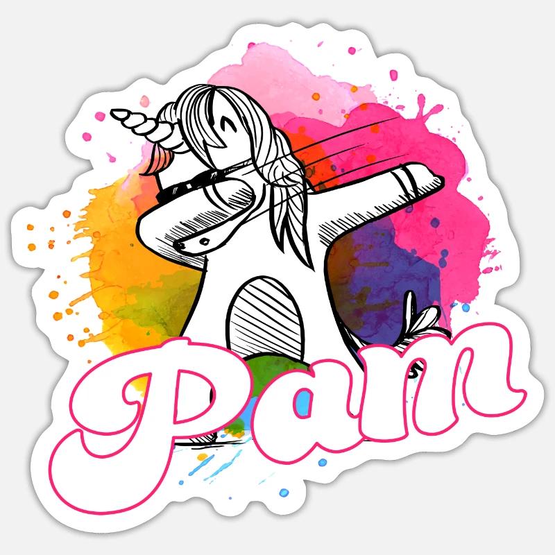 PAM - Schöner Name mit dabbing Einhorn Sticker Größe S (10 x 10 cm)