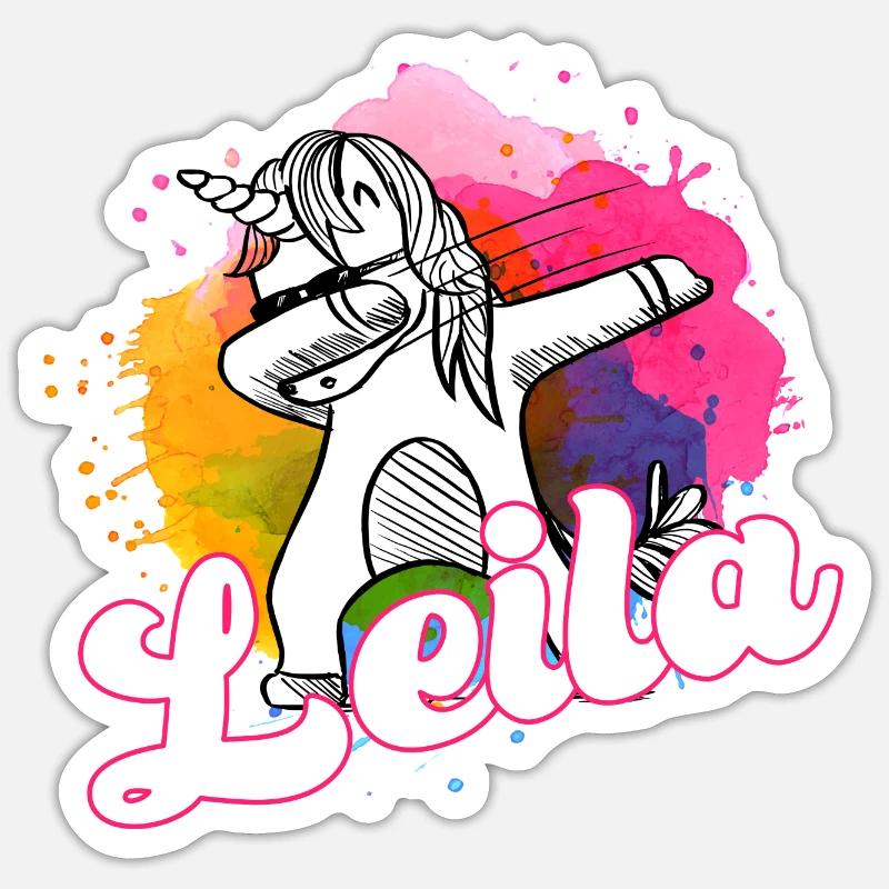LEILA - Schöner Name mit dabbing Einhorn Sticker Größe S (10 x 10 cm)