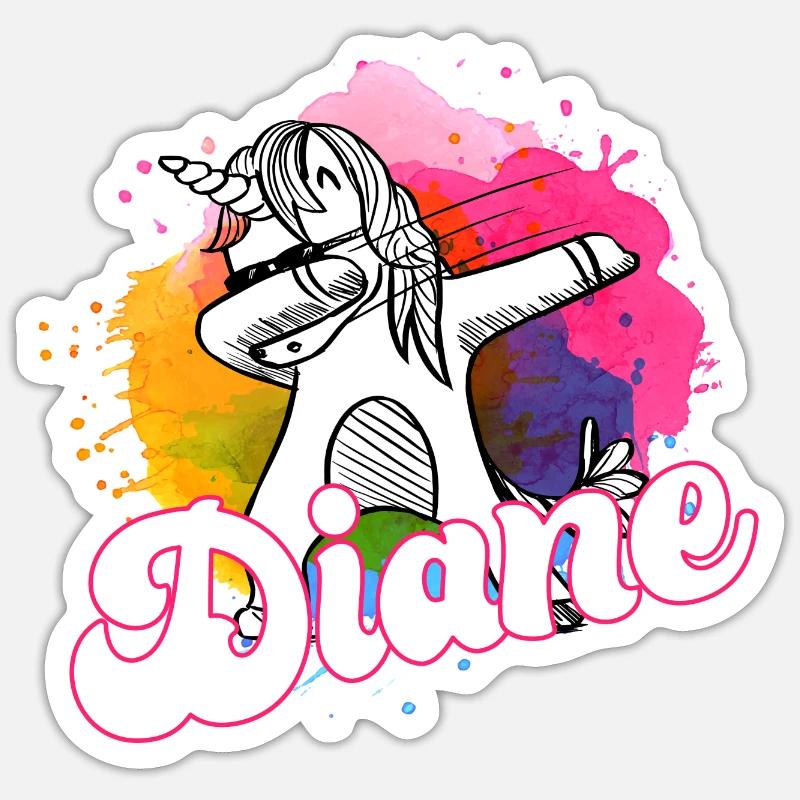 DIANE - Beau nom avec dabbing licorne Sticker taille S (10 x 10 cm)