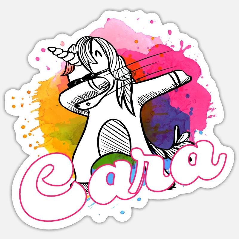 CARA - Schöner Name mit dabbing Einhorn Sticker Größe S (10 x 10 cm)