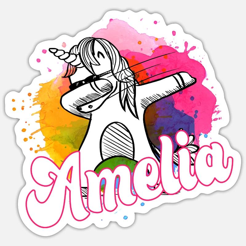 AMELIA - Beau nom avec dabbing licorne Sticker taille S (10 x 10 cm)