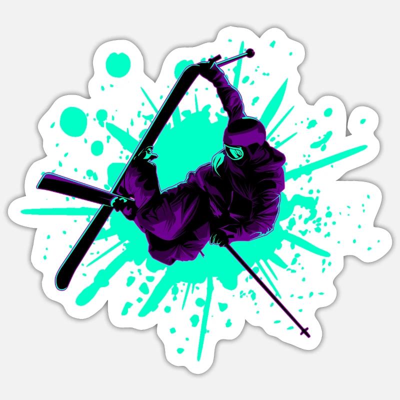 Ski violet Sticker taille S (10 x 10 cm)