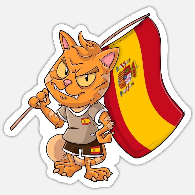 Chat fan espagnol - Sticker taille S (10 x 10 cm) - blanc mat