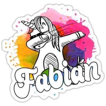 FABIAN - Schöner Jungen Name mit Coolem Einhorn - Sticker Größe S (10 x 10 cm) - Mattweiß - Vorne