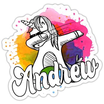 ANDREW - Beautiful Boy Name with Cool Unicorn - Sticker size S (10 x 10 cm) - white matte - Front