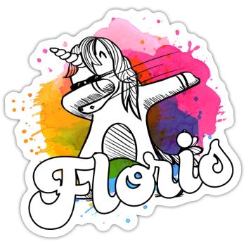 FLORIS - Schöner Jungen Name mit Coolem Einhorn - Sticker Größe S (10 x 10 cm) - Mattweiß - Vorne