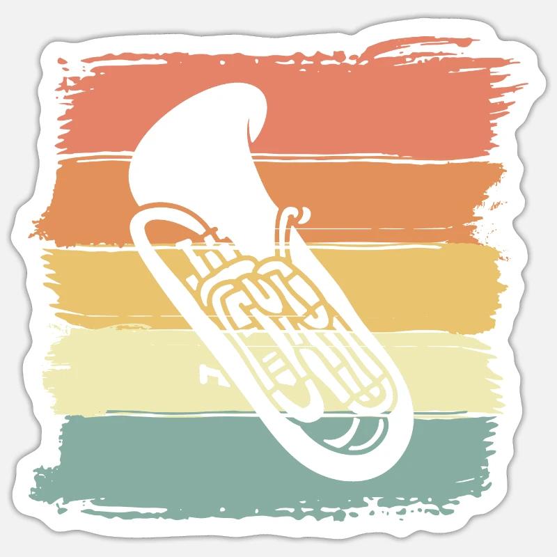 Tuba rétro - Sticker taille S (10 x 10 cm) - blanc mat