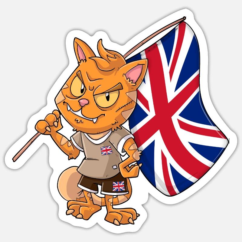 Angleterre Fan Cat - Sticker taille S (10 x 10 cm) - blanc mat