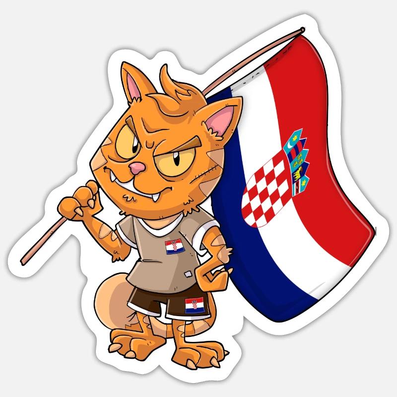 Chat fan croate - Sticker taille S (10 x 10 cm) - blanc mat