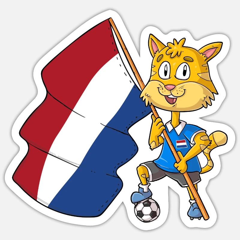 Chat fan hollandais - Sticker taille S (10 x 10 cm) - blanc mat