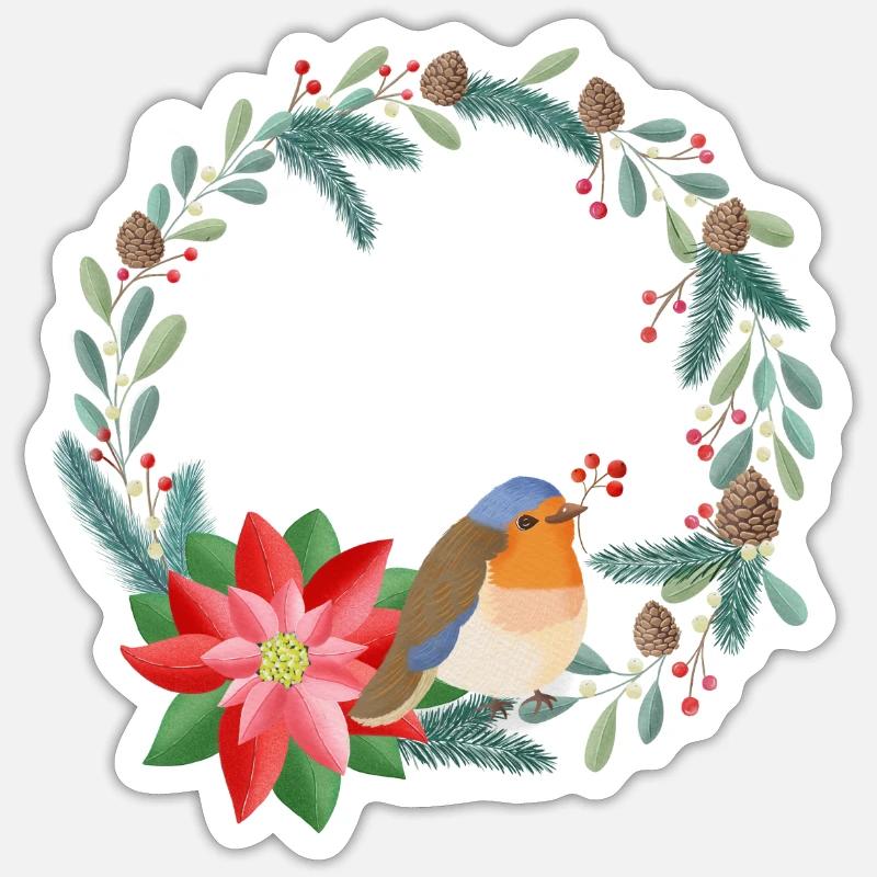Weihnachtskranz personalisierbar mit deinem Text - Sticker Größe S (10 x 10 cm) - Mattweiß