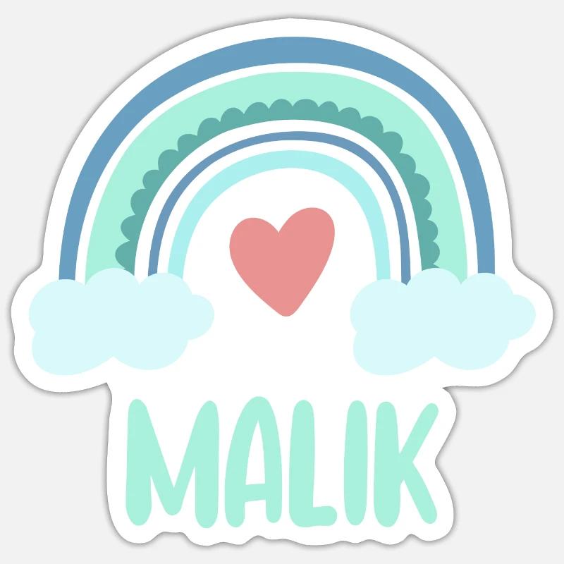 Malik Name Regenbogen Baby - Sticker Größe S (10 x 10 cm) - Mattweiß