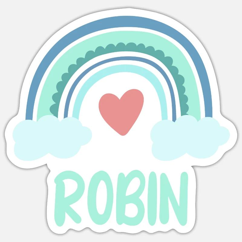 Nom Robin Rainbow Baby - Sticker taille S (10 x 10 cm) - blanc mat