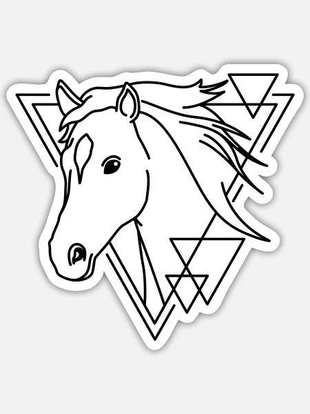 Pferd in geometrischer Form - Line-Art-Design - Sticker Größe S (10 x 10 cm) - Mattweiß