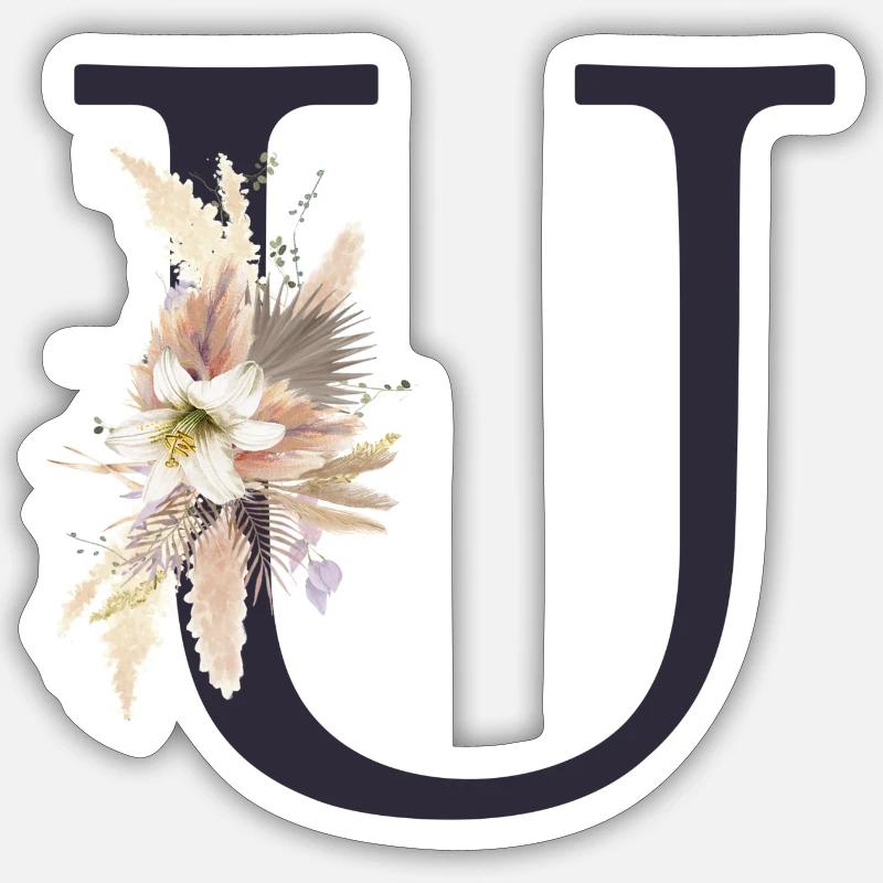 Customizable Monogram U Floral Sticker size S (10 x 10 cm)