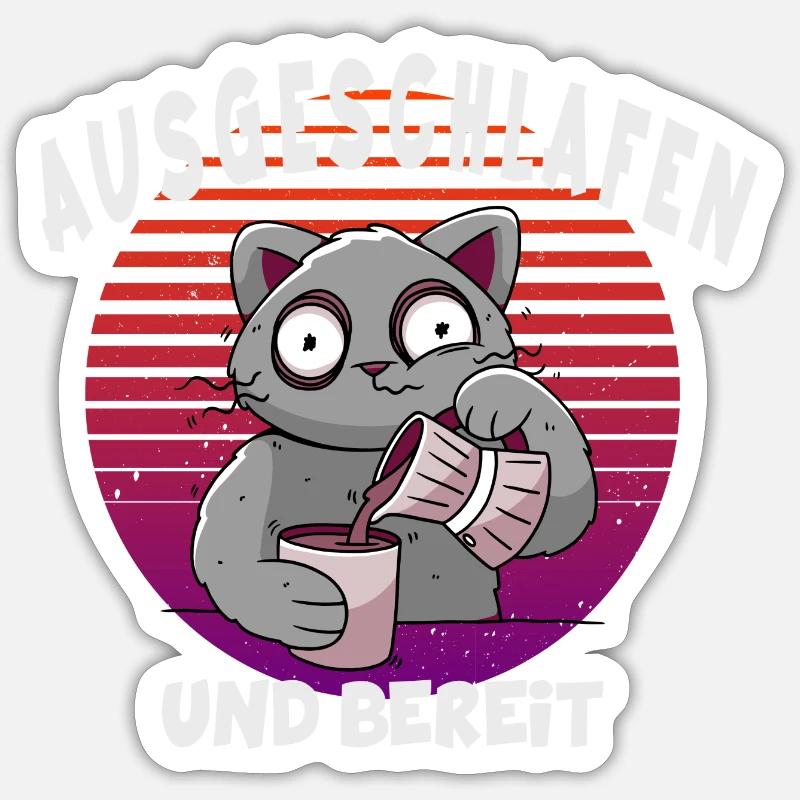 Katze Kaffee Morgenmuffel Aufstehen Sticker Größe S (10 x 10 cm)