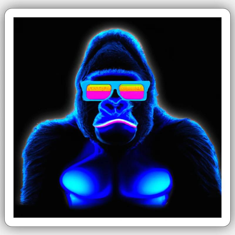 Gorilla néon avec lunettes de soleil - Sticker taille S (10 x 10 cm) - blanc mat
