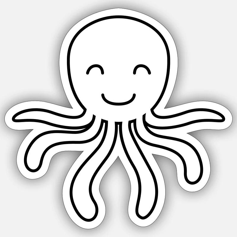 Krake Comic Tier - Sticker Größe S (10 x 10 cm) - Mattweiß