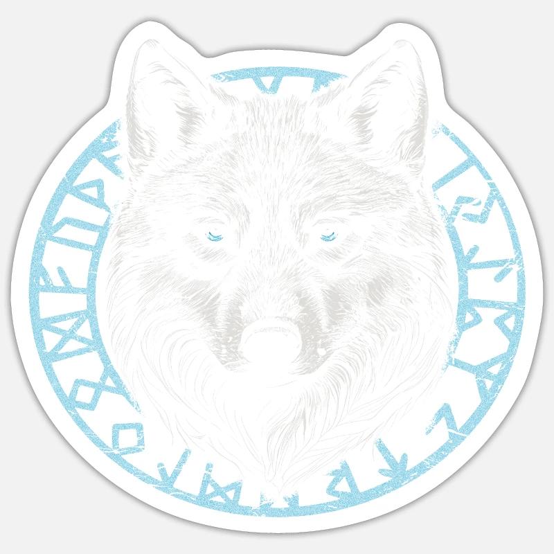 Wikinger Wolf mit Runen - Sticker Größe S (10 x 10 cm) - Mattweiß