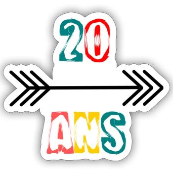 20 ANS. 20e ANNIVERSAIRE. ANNIVERSAIRE 20 ANS. 20 - Sticker taille S (10 x 10 cm) - blanc mat - Devant