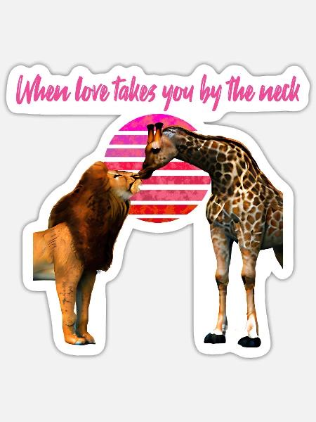 Safari Liebe Löwe und Giraffe - Sticker Größe S (10 x 10 cm) - Mattweiß