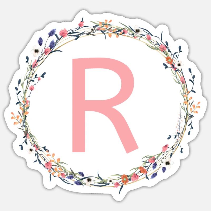Couronne de fleurs Monogram personnalisable R Sticker taille S (10 x 10 cm)