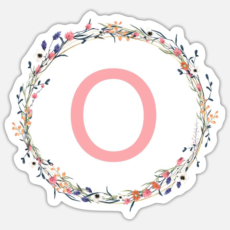 Customizable Monogram Flower Wreath O - Sticker size S (10 x 10 cm) - white matte