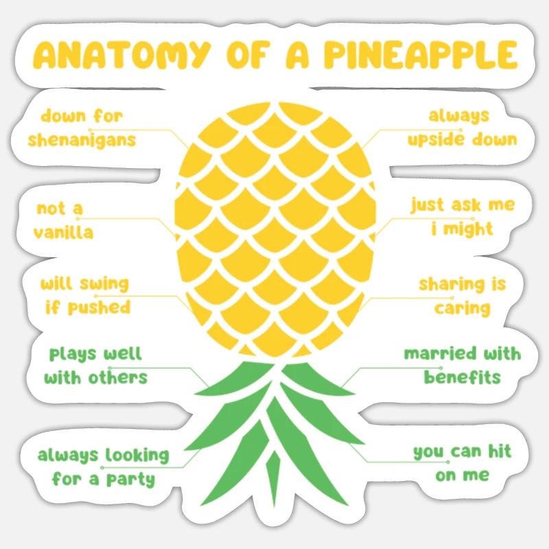 Anatomie d’un T-shirt ananas - Sticker taille S (10 x 10 cm) - blanc mat