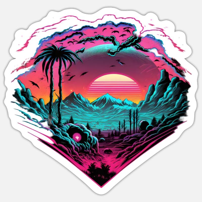 Synthwave Sunset 80s Geschenk Sticker Größe S (10 x 10 cm)