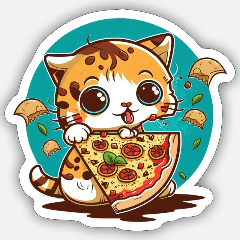 Kitten Pizza Chibi Sticker size S (10 x 10 cm)