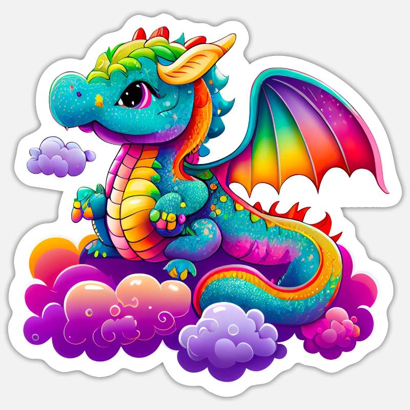 Süßer bunter Drache - Sticker Größe S (10 x 10 cm) - Mattweiß