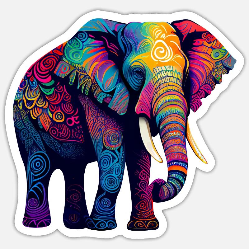 Bunter Elefant Sticker Größe S (10 x 10 cm)