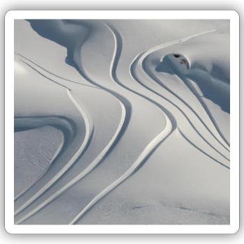 Snow-covered mountain landscape with ski touring tracks - Sticker size S (10 x 10 cm) - white matte - Front