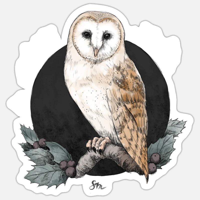 Schleiereule vor Neumond - Sticker Größe S (10 x 10 cm) - Mattweiß