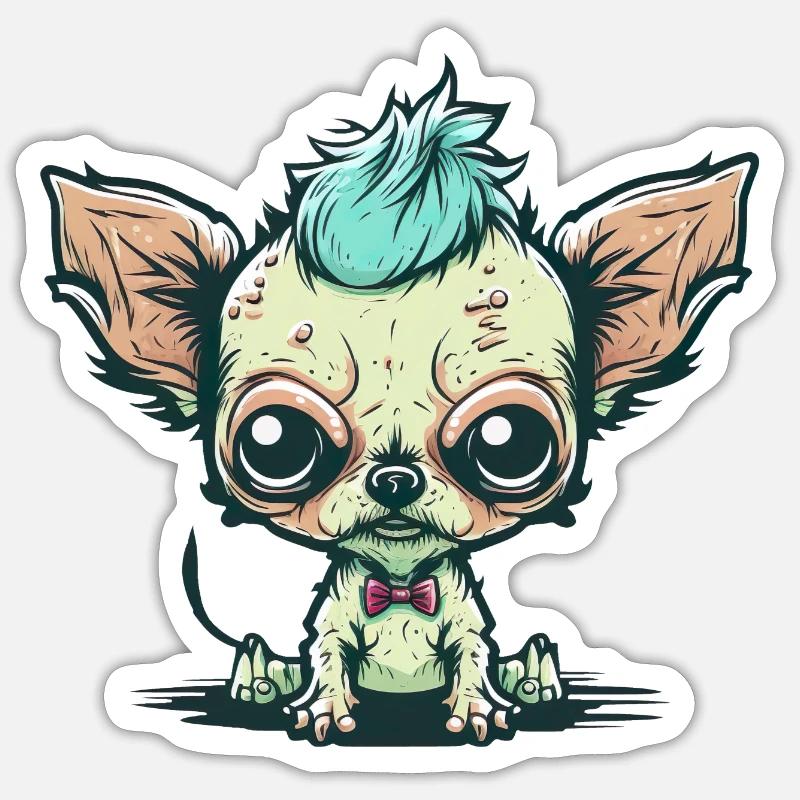 Hässlicher Chihuahua mit Fliege Sticker Größe S (10 x 10 cm)