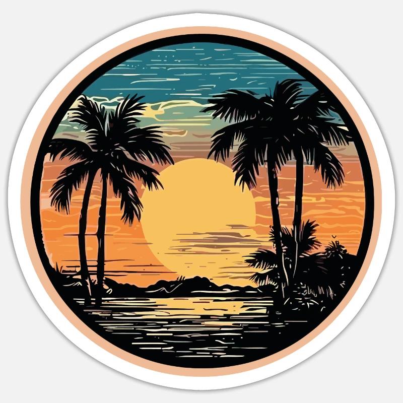 Retro Sunset Palm Ocean - Sticker size S (10 x 10 cm) - white matte
