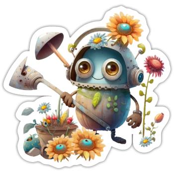 Niedlicher Roboter im Garten - Sticker Größe S (10 x 10 cm) - Mattweiß - Vorne