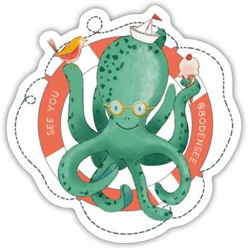 "See you at Bodensee" - Lustiges Motiv mit Oktopus - Sticker Größe S (10 x 10 cm) - Mattweiß - Vorne